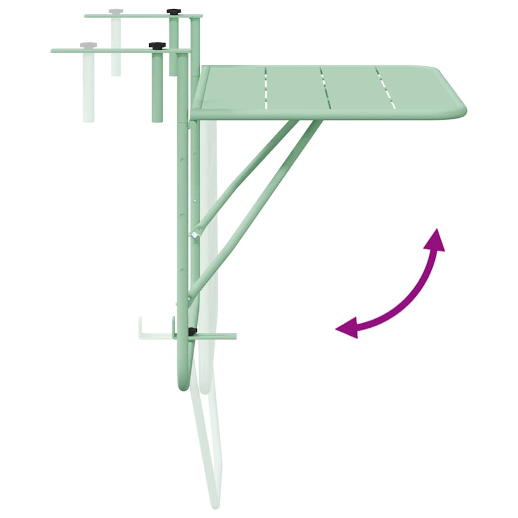 vidaXL Hängender Balkontisch Mintgrün 60 x 39 x 65 cm Stahl