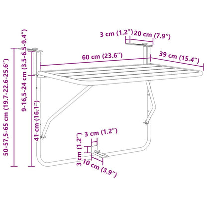 vidaXL Hängender Balkontisch Mintgrün 60 x 39 x 65 cm Stahl