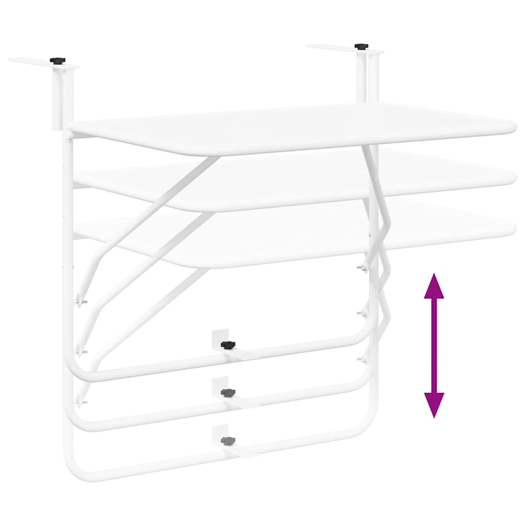 vidaXL Hängender Balkontisch Weiß 60 x 39 x 65 cm Stahl
