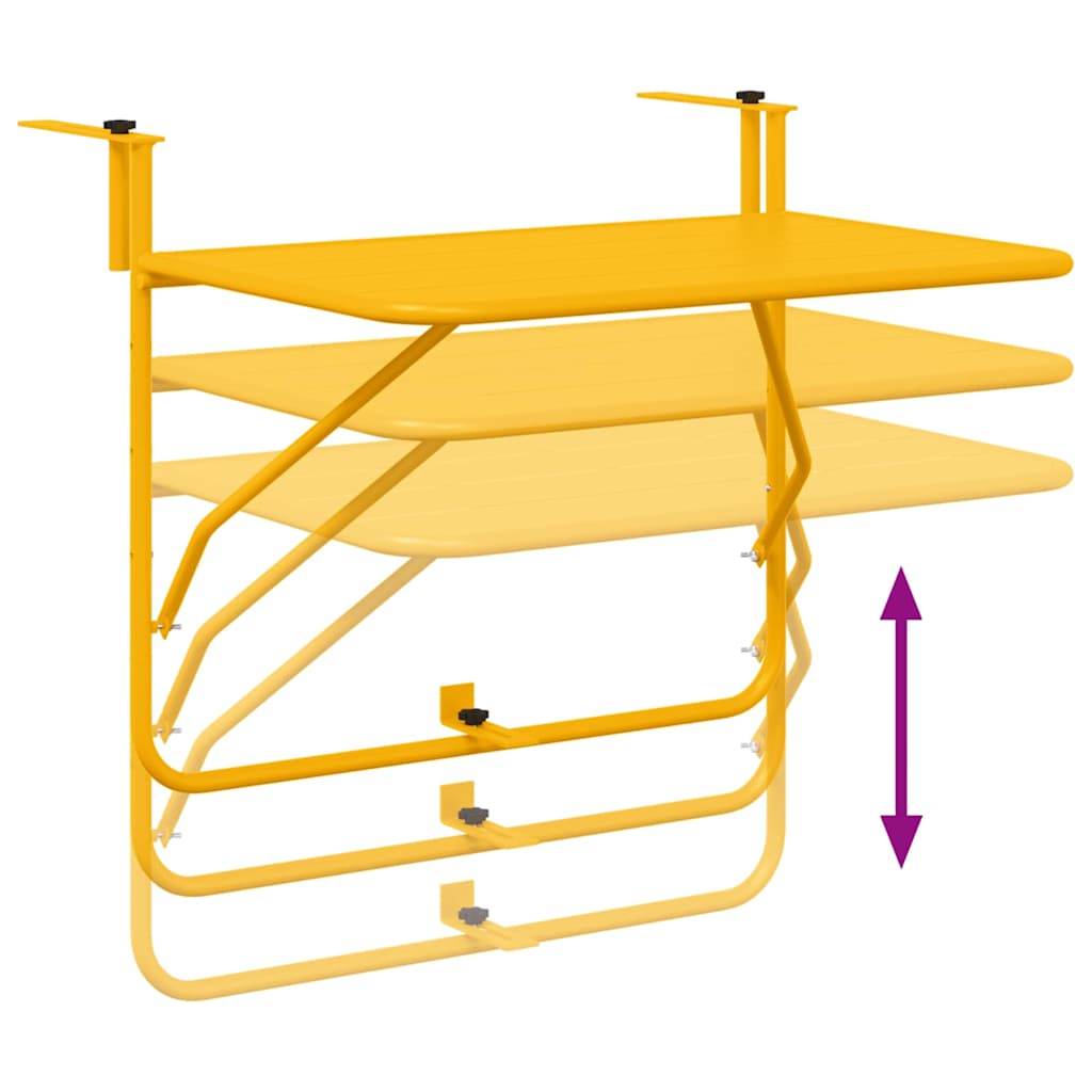 vidaXL Hängender Balkontisch Gelb 60 x 39 x 65 cm Stahl
