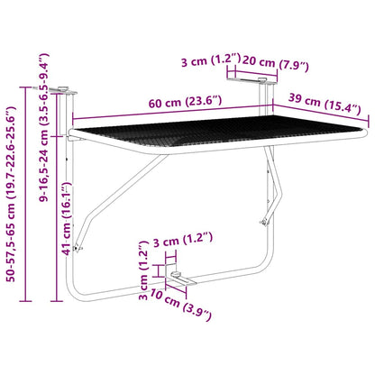 vidaXL Hängender Balkontisch Minzgrün 60 x 39 x 65 cm Stahl