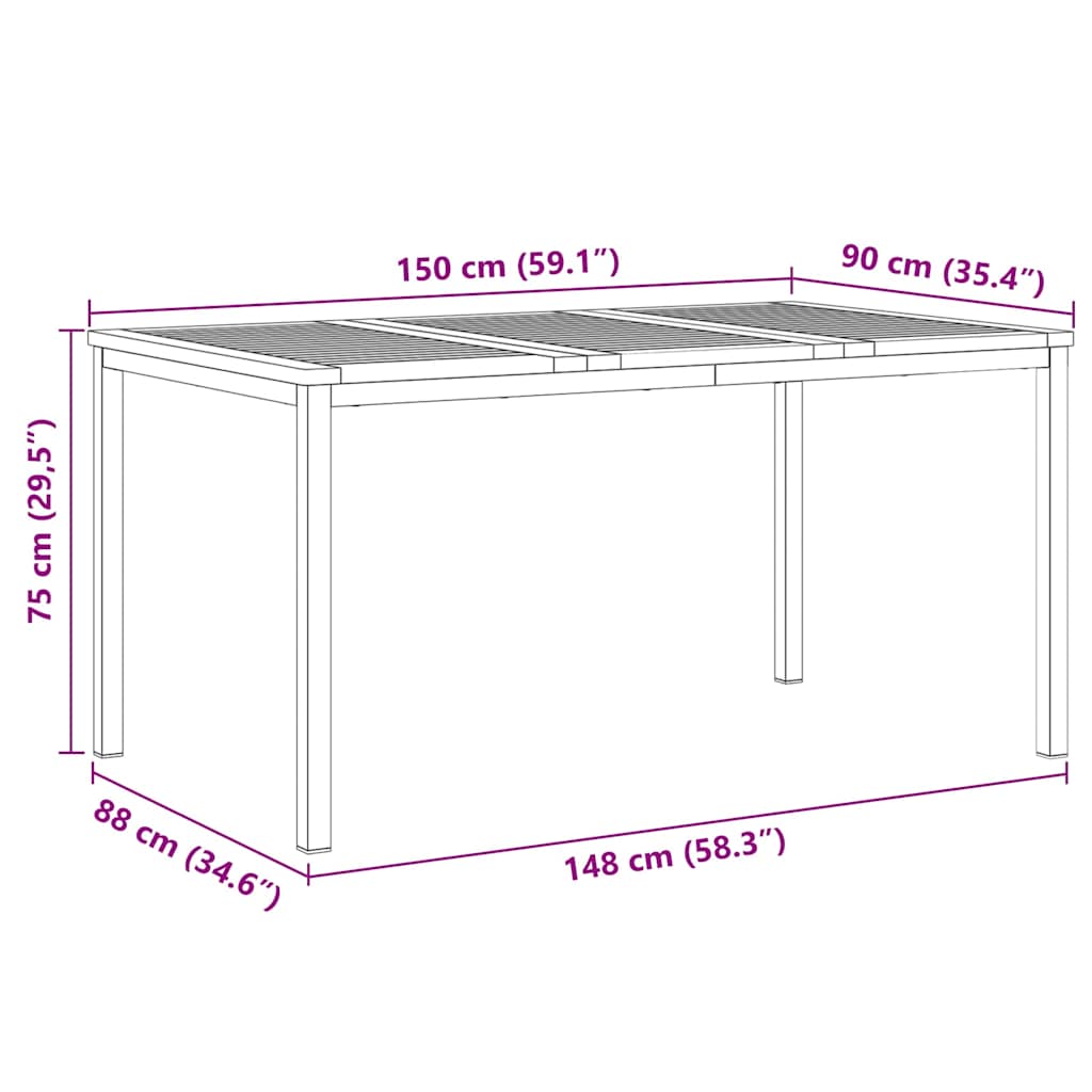 vidaXL Esstisch Braun 150 x 90 x 75 cm Massivholz Teak