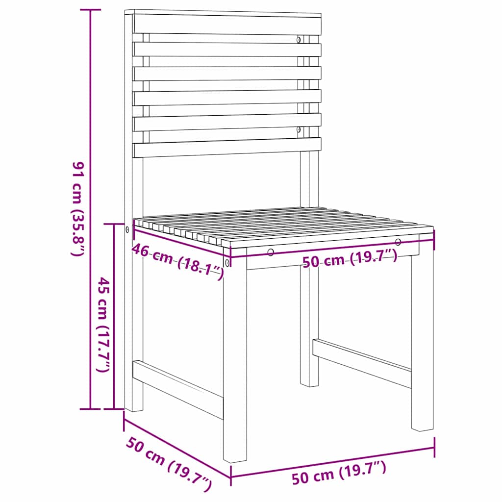 vidaXL Gartenstuhl 2 pcs Braun 50 x 50 x 91cm Massivholz Akazie