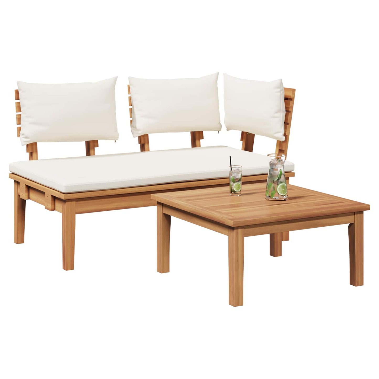 Gartenbank 2 pcs Creme und Braun Massivholz Teak