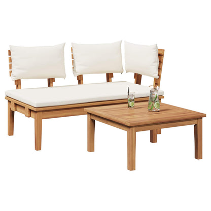 Gartenbank 2 pcs Creme und Braun Massivholz Teak