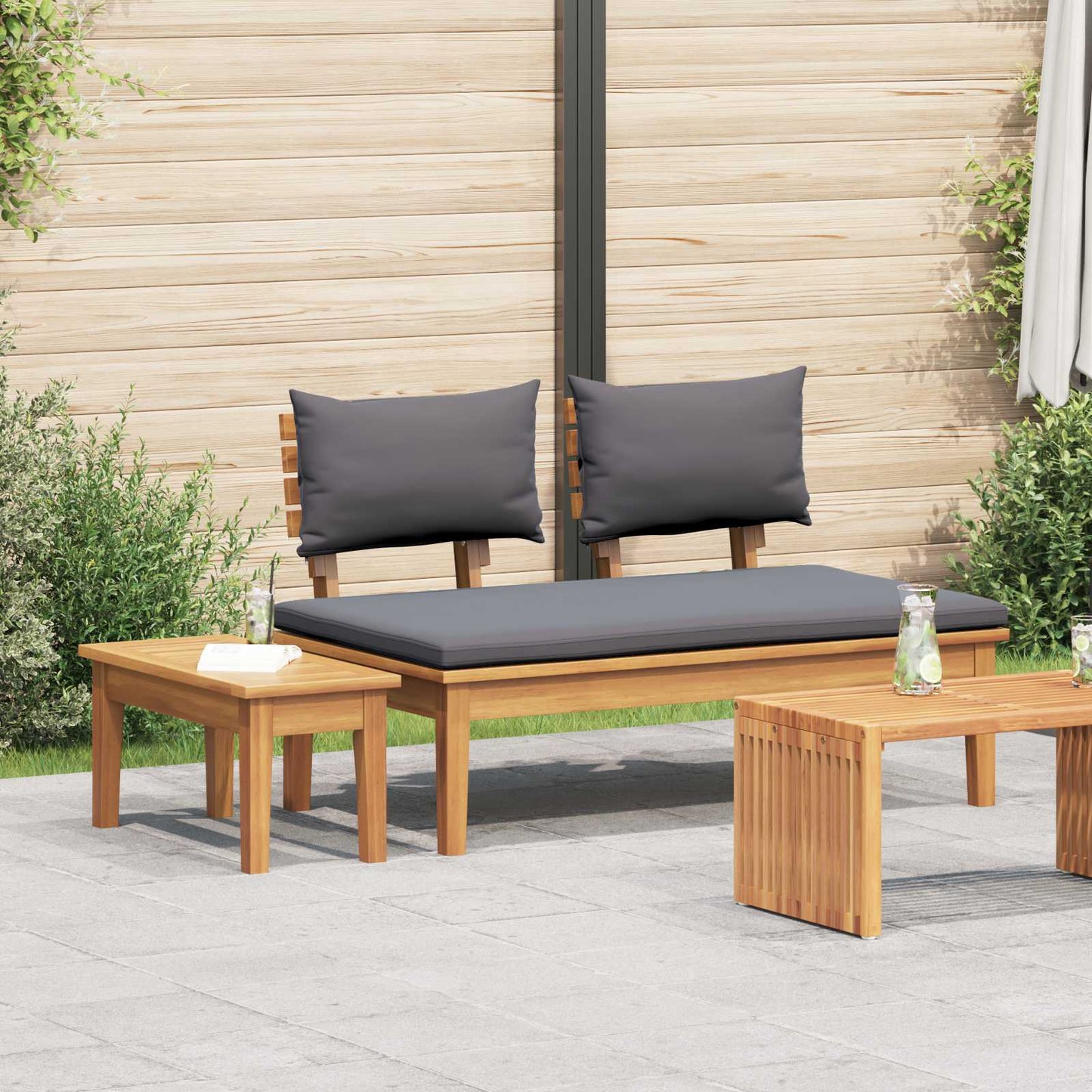 Gartenbank 2 pcs Grau und Braun Massivholz Teak