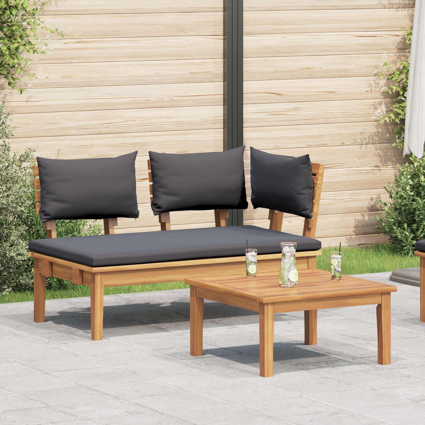 Gartenbank 2 pcs Grau und Braun Massivholz Teak