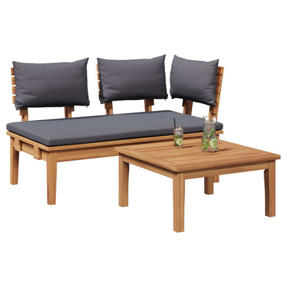 Gartenbank 2 pcs Grau und Braun Massivholz Teak