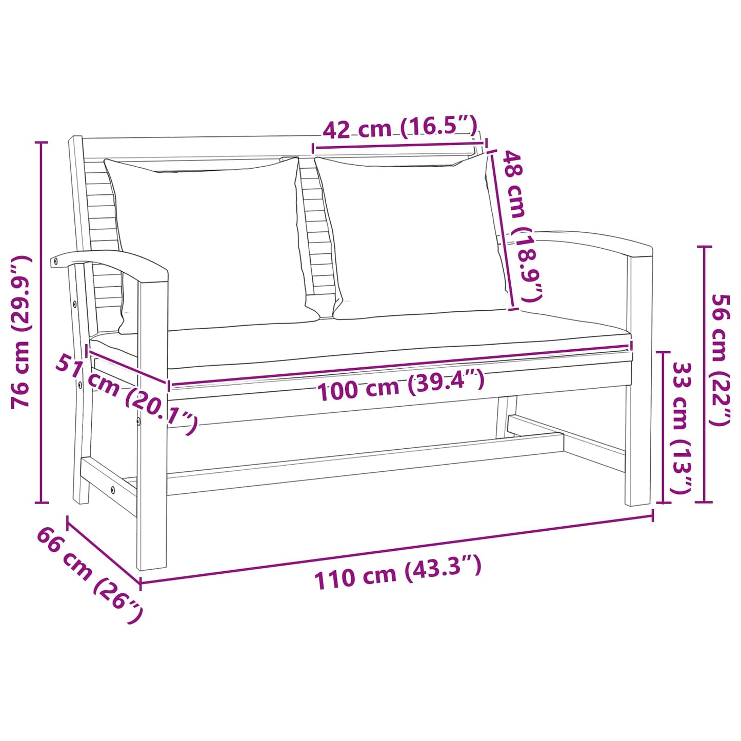 vidaXL Bank Braun und Creme 110 x 66 x 76 cm Massivholz Teak