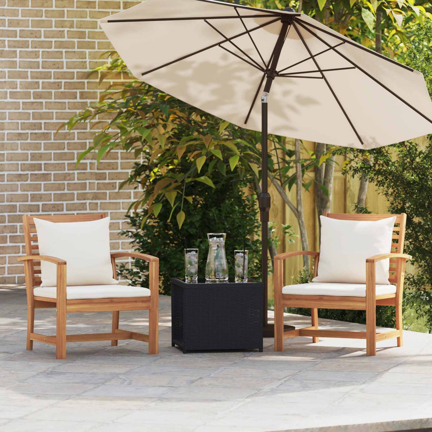 vidaXL Stuhl 2 pcs Braun und Creme 65 x 60 x 76,5 cm Massivholz Teak