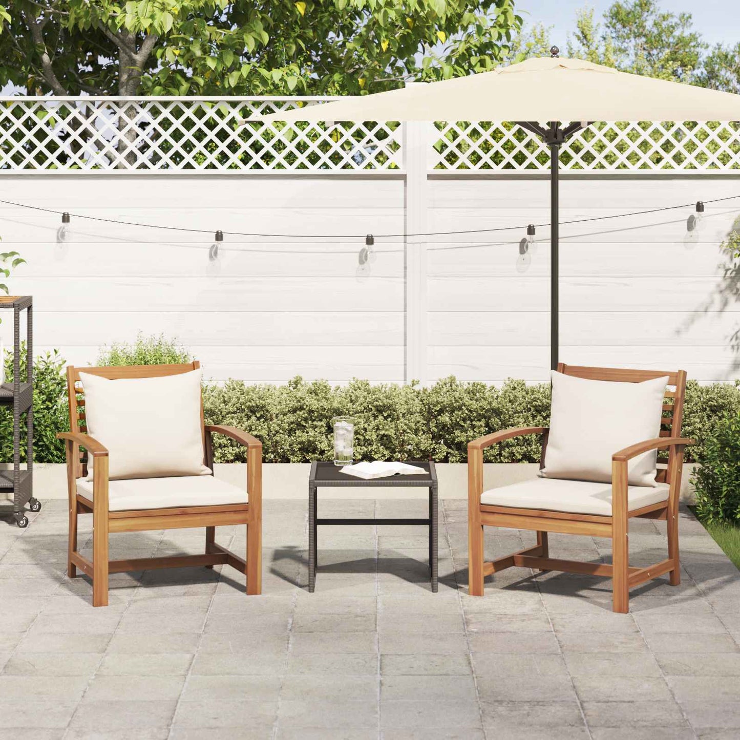vidaXL Stuhl 2 pcs Braun und Creme 65 x 60 x 76,5 cm Massivholz Teak