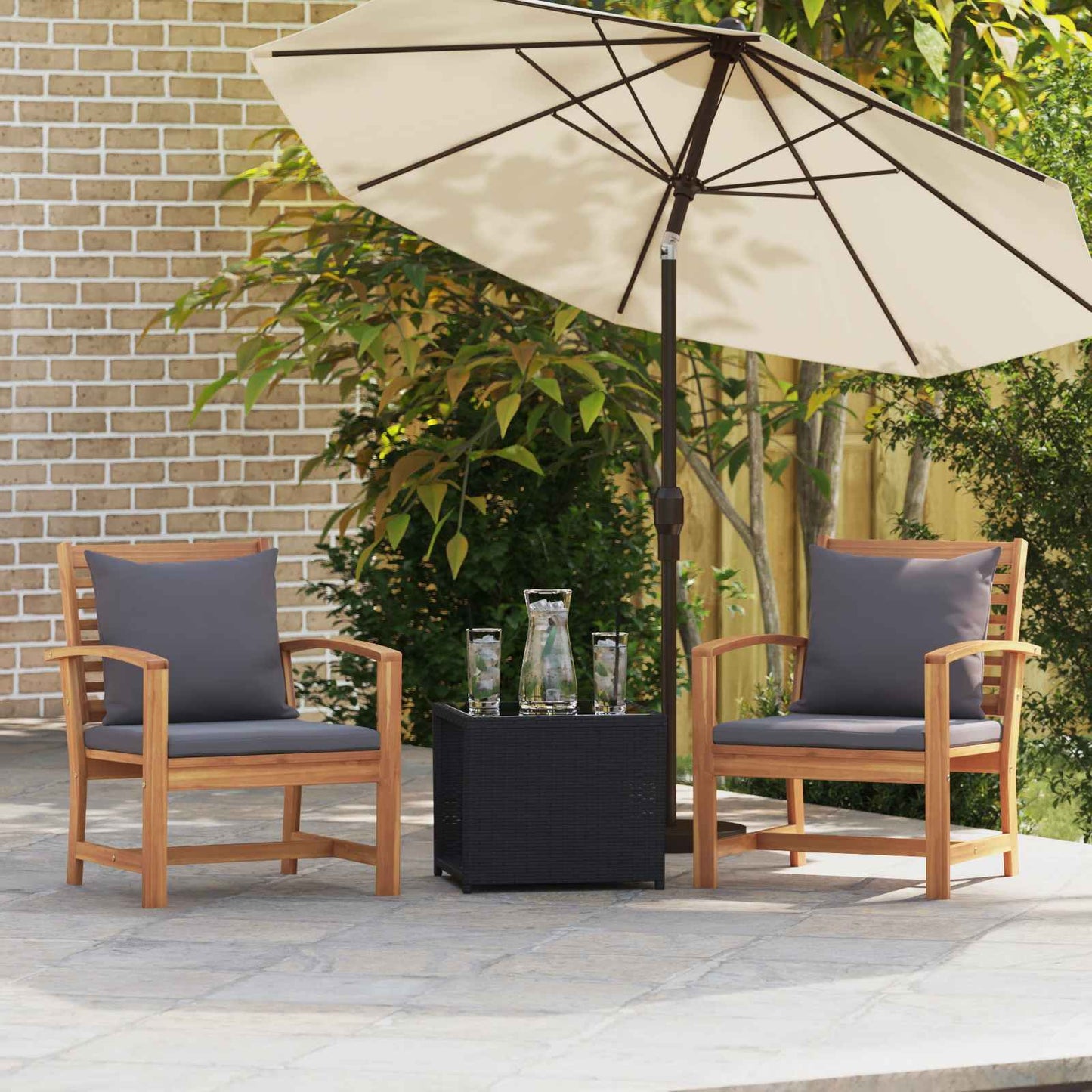 vidaXL Stuhl mit Kissen 2 pcs Braun und Dunkelgrau 65 x 60 x 76,5 cm