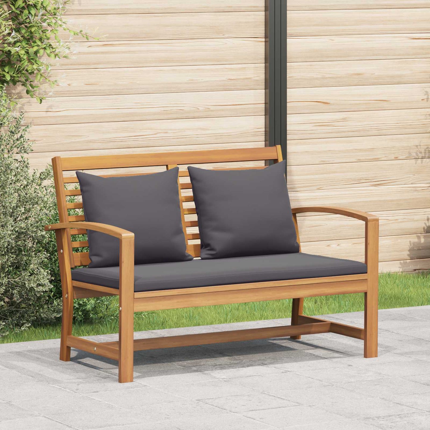vidaXL Bank mit Kissen 2 pcs Braun und Dunkelgrau Massivholz Teak