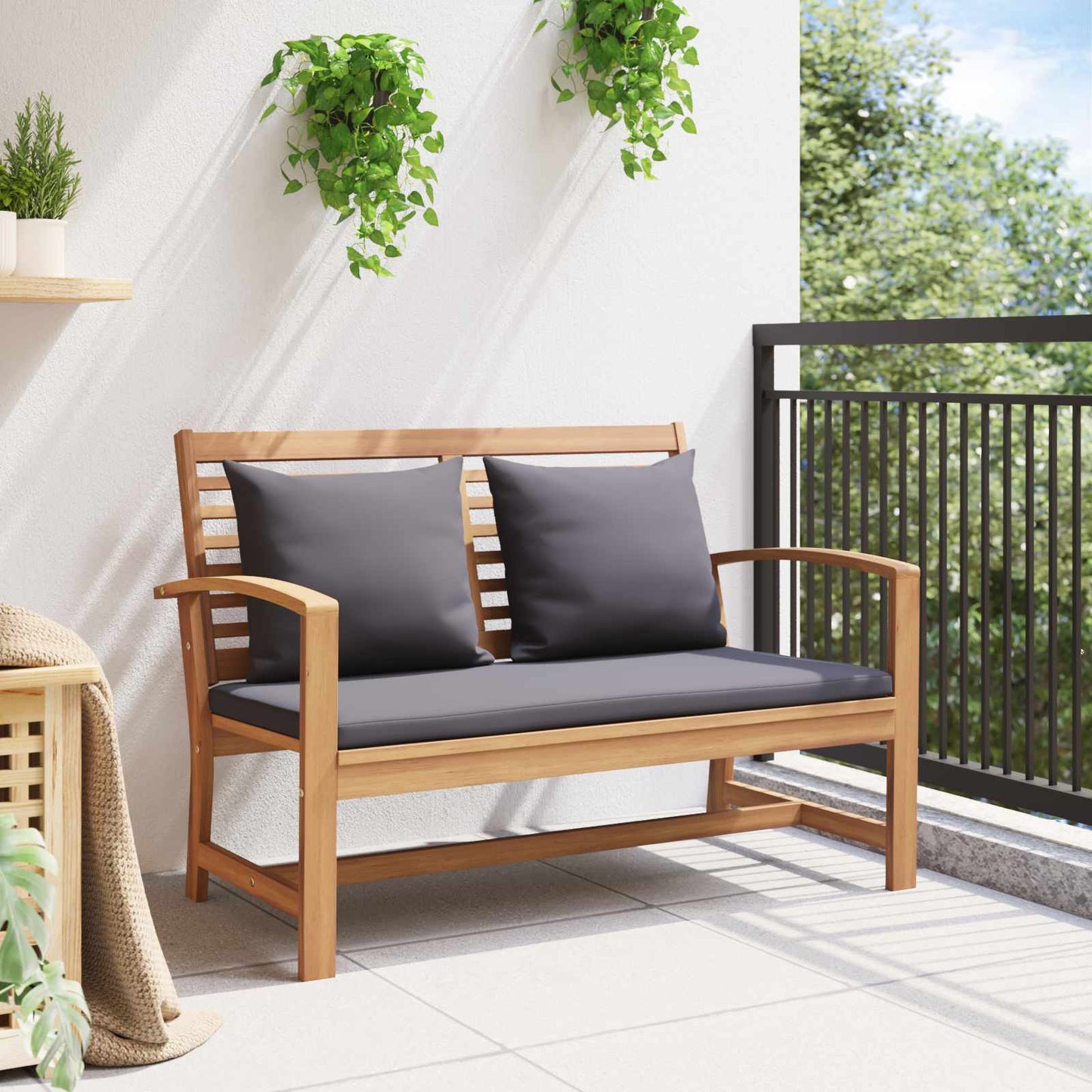 vidaXL Bank mit Kissen 2 pcs Braun und Dunkelgrau Massivholz Teak