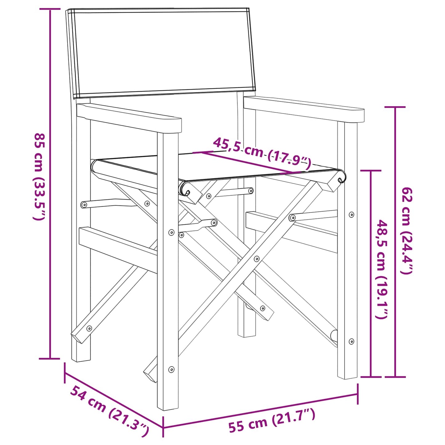 vidaXL Klappstuhl für Regisseure Grau 55 x 54 x 85 cm Massivholz Teak