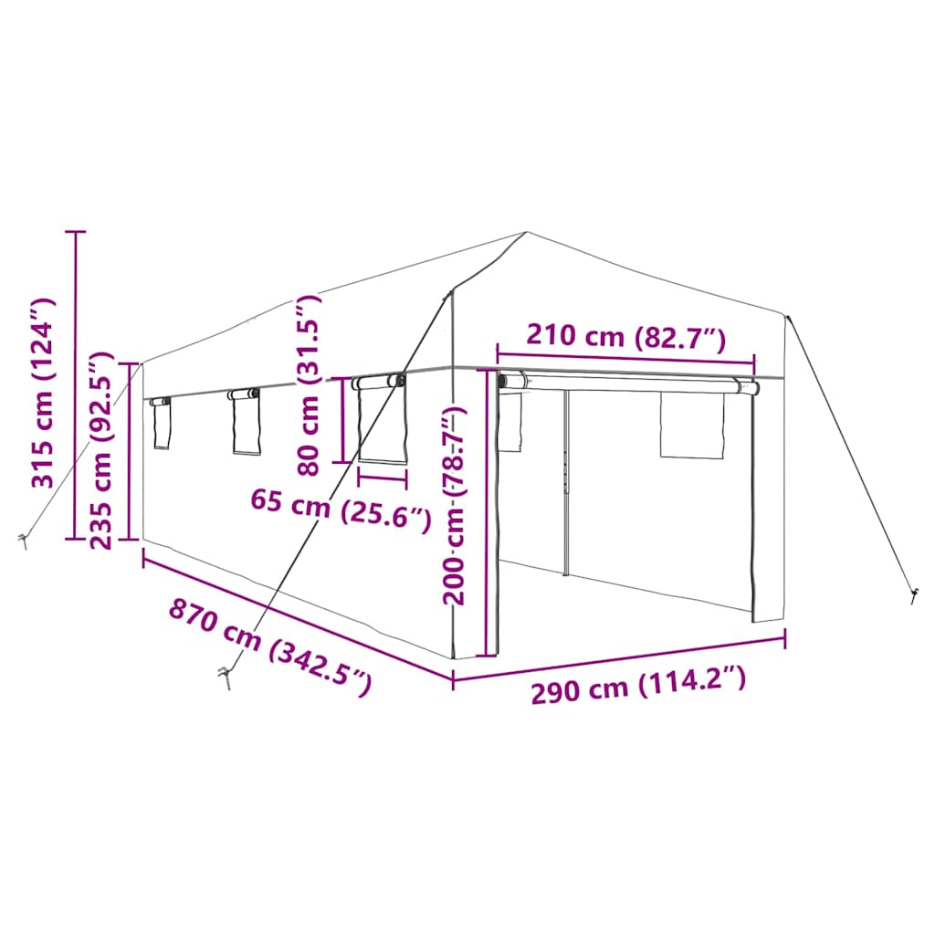 Gewächshaus mit Pop-up-Rahmen Grün 290 x 870 x 315 cm Eisen