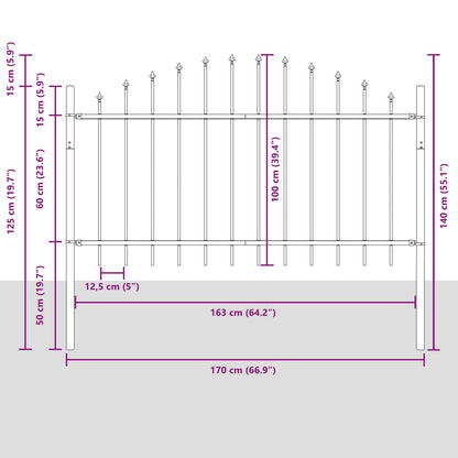 vidaXL Gartenzaun Grau 170 x 140 cm Pulverbeschichteter Stahl