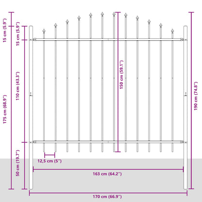 Gartenzaun Grau 170 x 190 cm Pulverbeschichteter Stahl