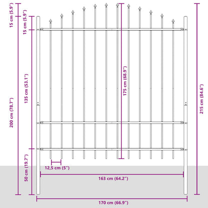 vidaXL Gartenzaun Grau 170 x 215 cm Pulverbeschichteter Stahl