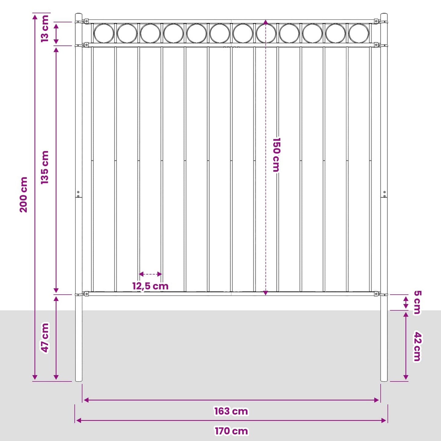 vidaXL Zaunelement Grau 170 x 200 cm Stahl