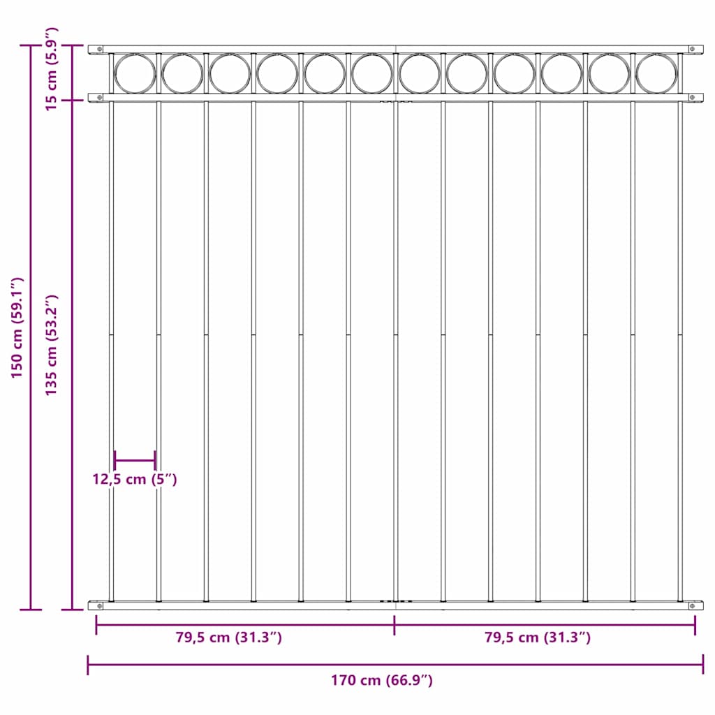 Zaunelement Grau 170 x 150 cm Stahl