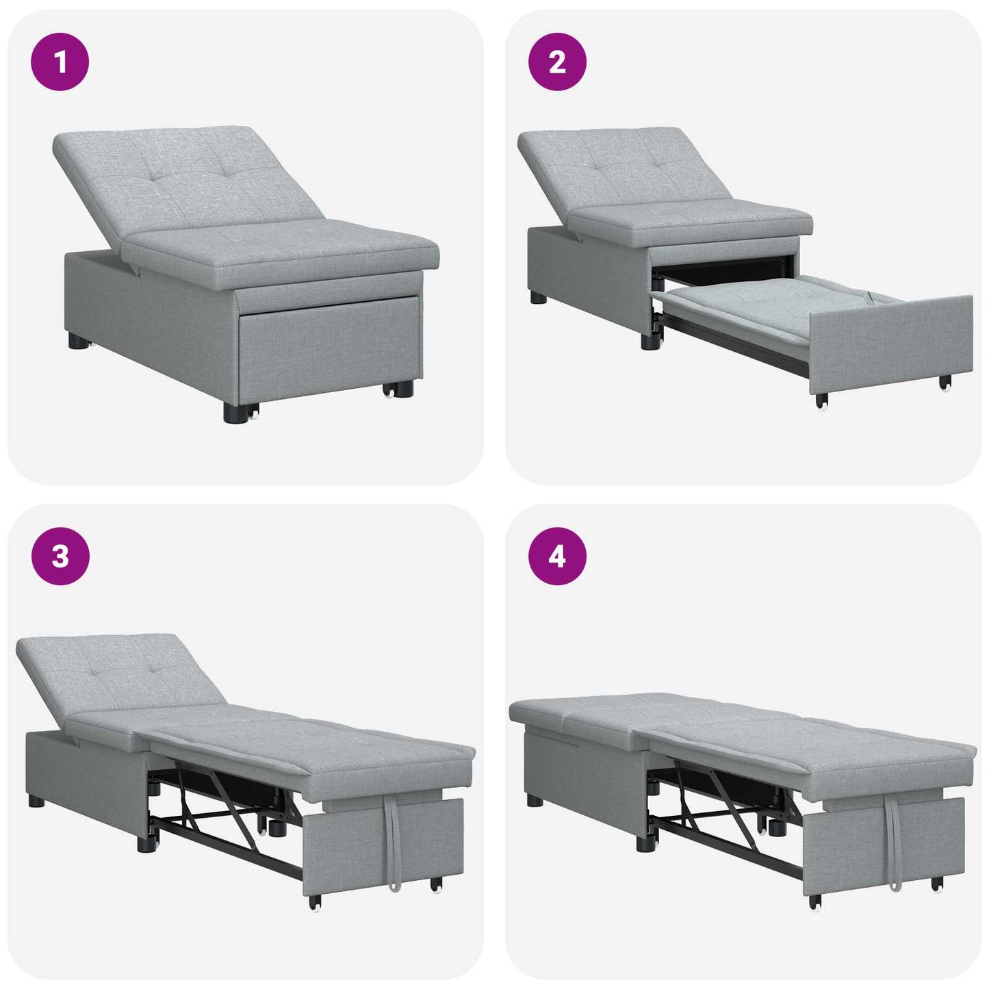 vidaXL Pull-Out Schlafsofa Hellgrau 194 x 50 x 82 cm Sperrholz