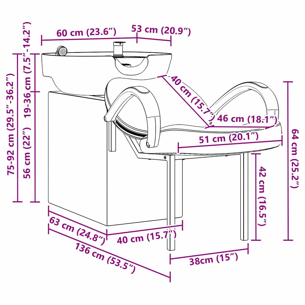 Shampoo Stuhl Dunkelgrau und Schwarz 136 x 60 x 92 cm Stoff