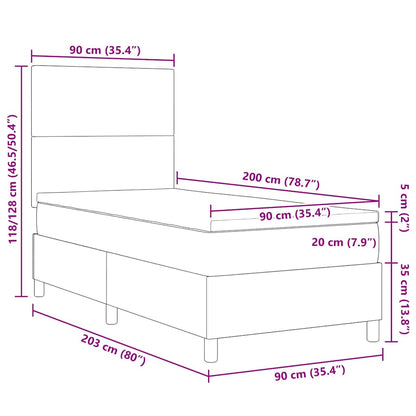 vidaXL Boxspringbett Hellgrau und Weiß 90 x 200 cm Cordstoff