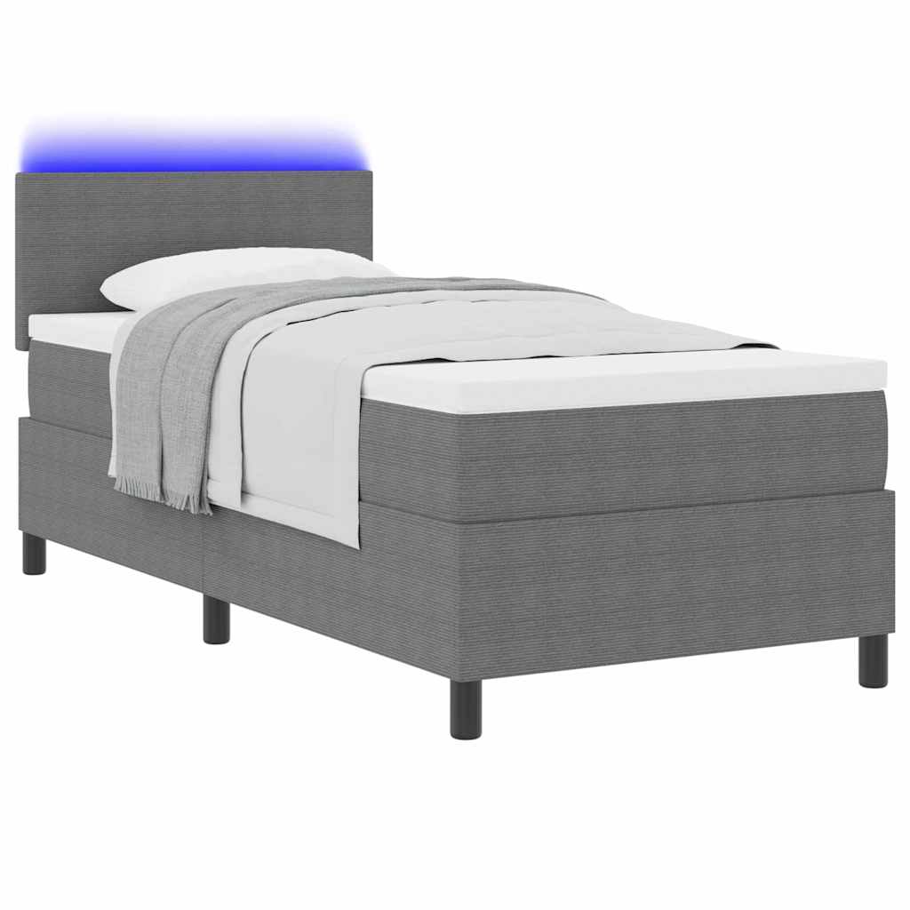 LED Boxspringbett Hellgrau und Weiß 80 x 200 cm Cordstoff