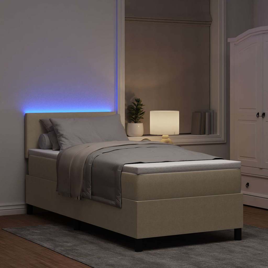 LED Boxspringbett Hellgrau und Weiß 80 x 200 cm Cordstoff