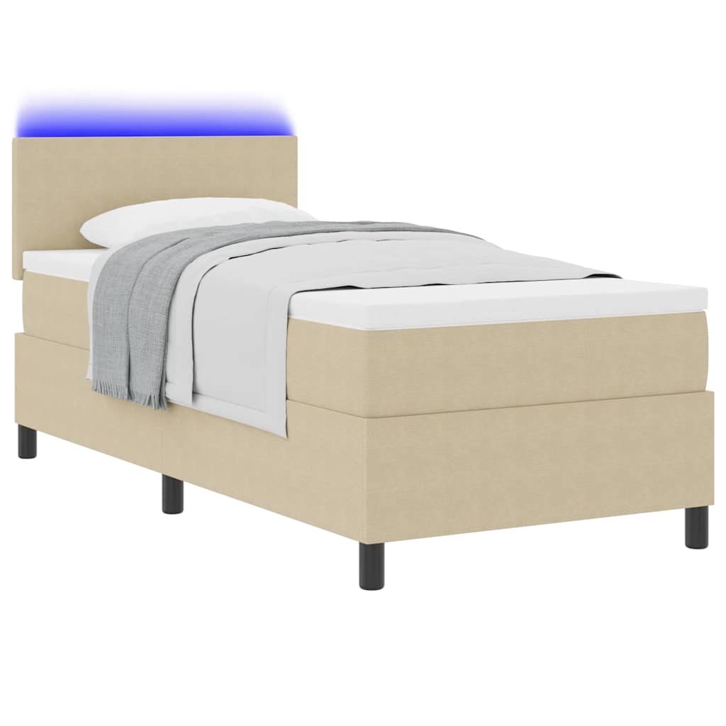 LED Boxspringbett Hellgrau und Weiß 100 x 200 cm Cordstoff