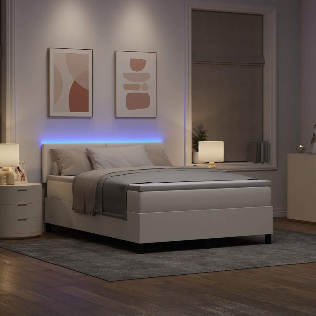 LED Boxspringbett Creme und Weiß 140 x 190 cm Cordstoff
