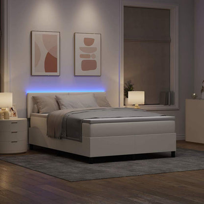 LED Boxspringbett Creme und Weiß 140 x 190 cm Cordstoff