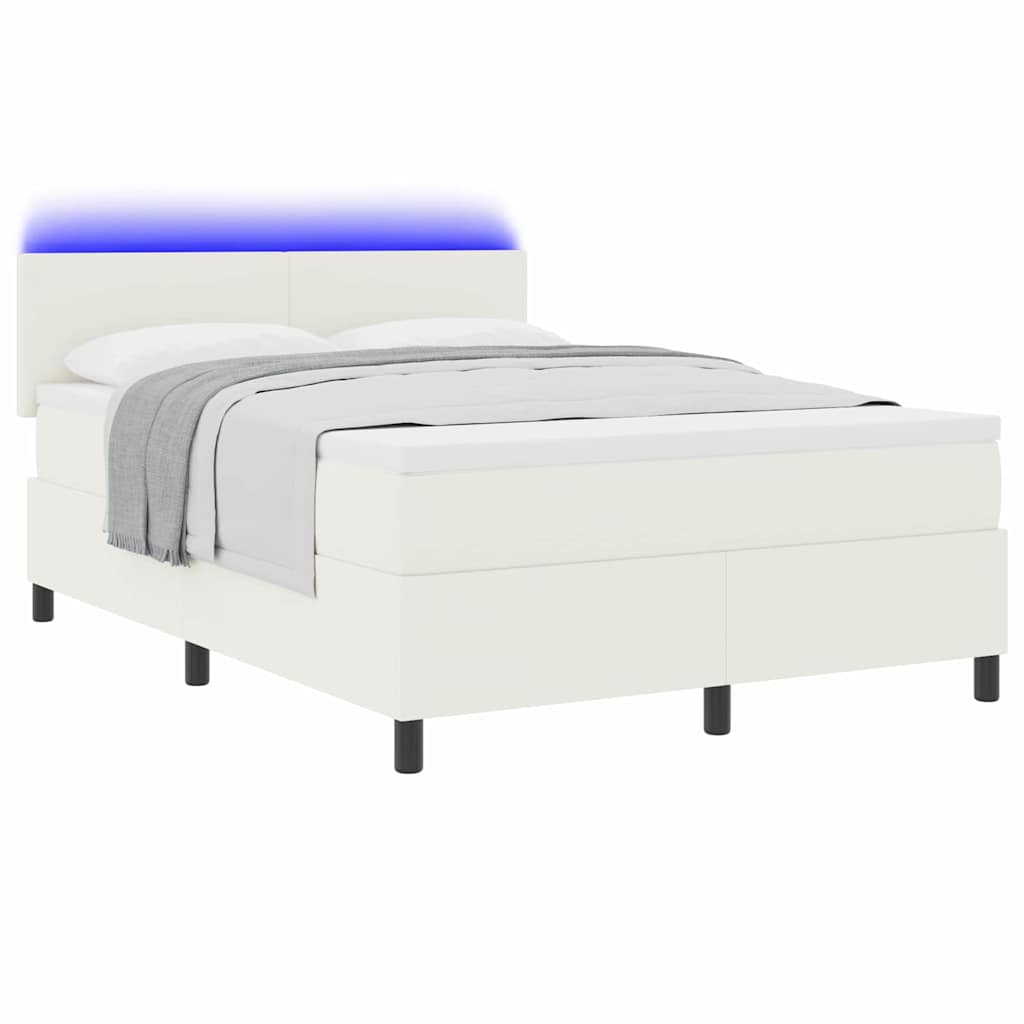 LED Boxspringbett Creme und Weiß 140 x 200 cm Cordstoff