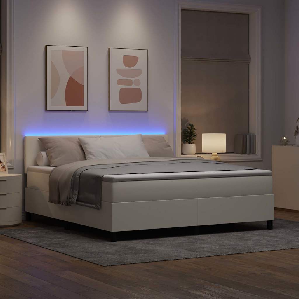 LED Boxspringbett Creme und Weiß 180 x 200 cm Cordstoff