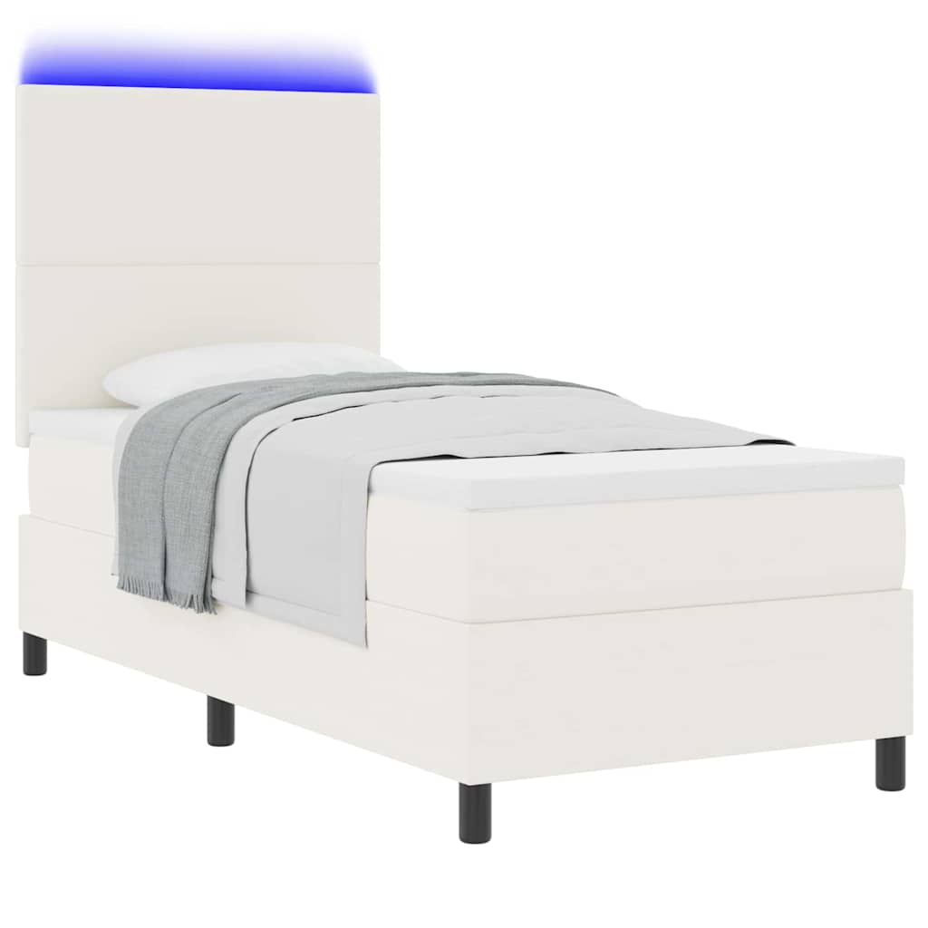 LED Boxspringbett Creme und Weiß 90 x 190 cm Cordstoff