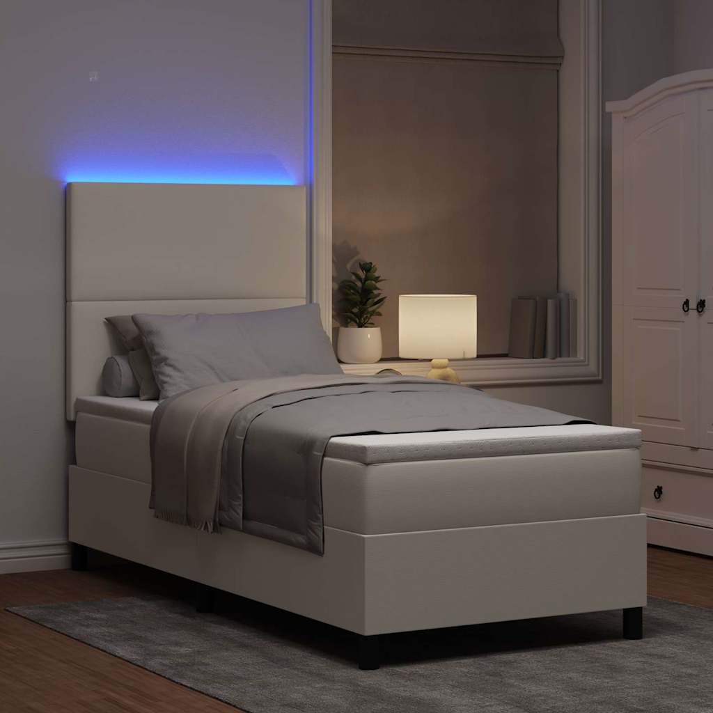 LED Boxspringbett Creme und Weiß 90 x 200 cm Cordstoff