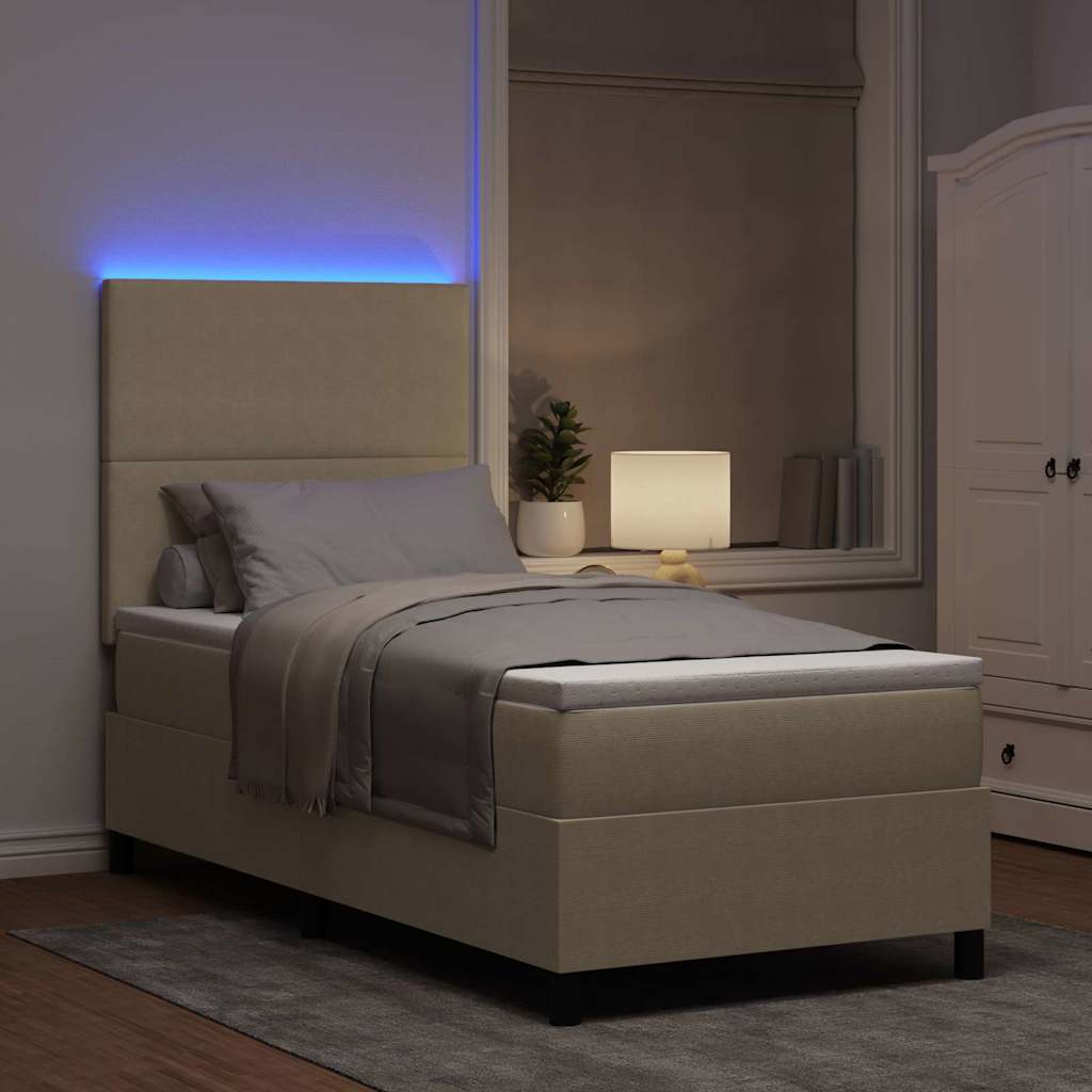 vidaXL LED Boxspringbett Hellgrau und Weiß 90 x 200 cm Cordstoff