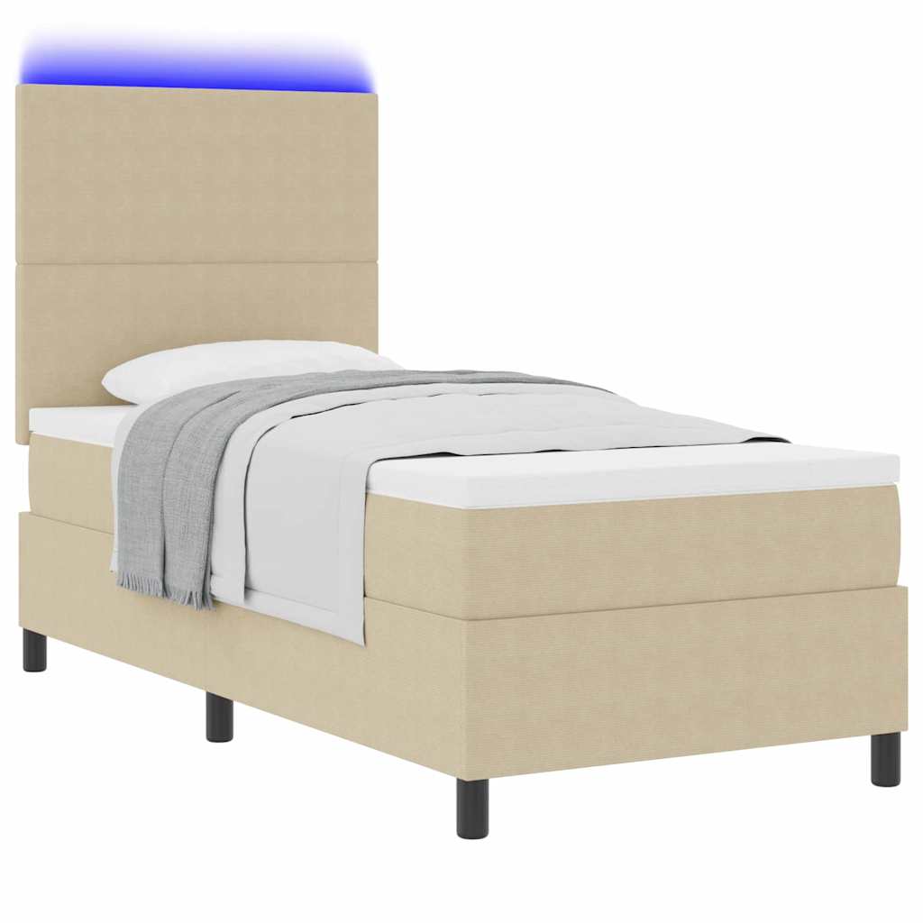 LED Boxspringbett Hellgrau und Weiß 100 x 200 cm Cordstoff