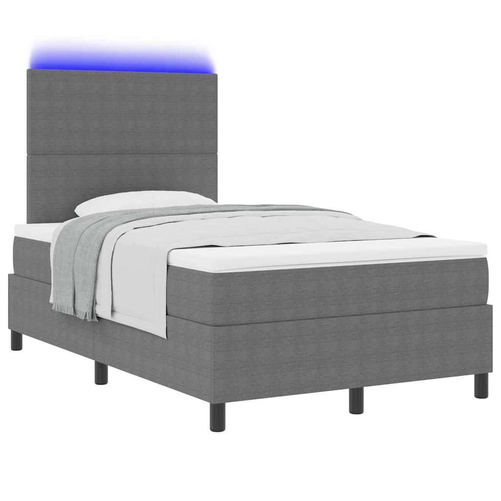 LED Boxspringbett Hellgrau und Weiß 120 x 190 cm Cordstoff