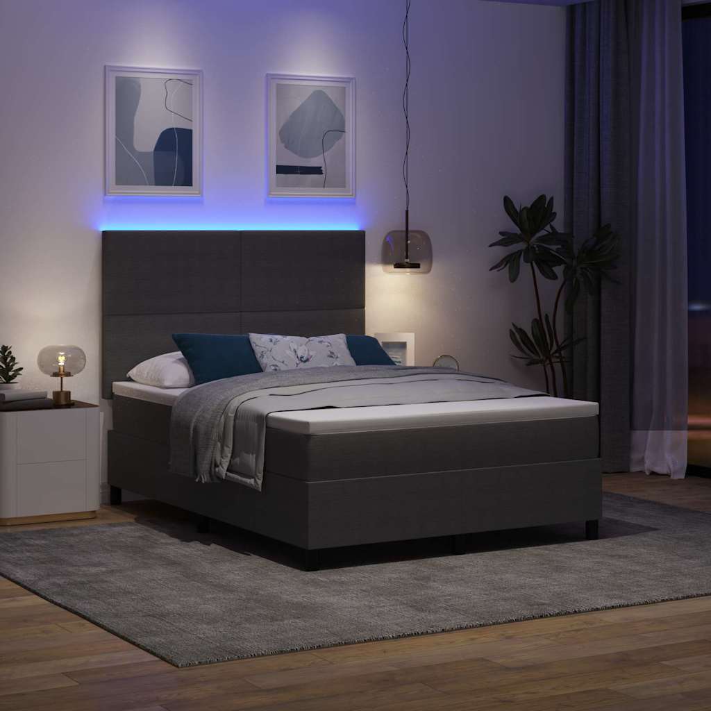 LED Boxspringbett Hellgrau und Weiß 140 x 190 cm Cordstoff