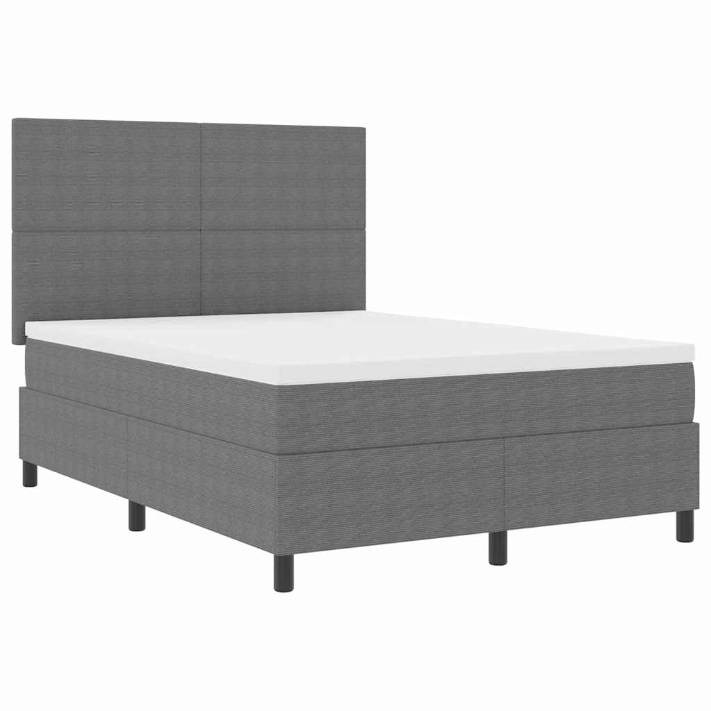 LED Boxspringbett Hellgrau und Weiß 140 x 190 cm Cordstoff