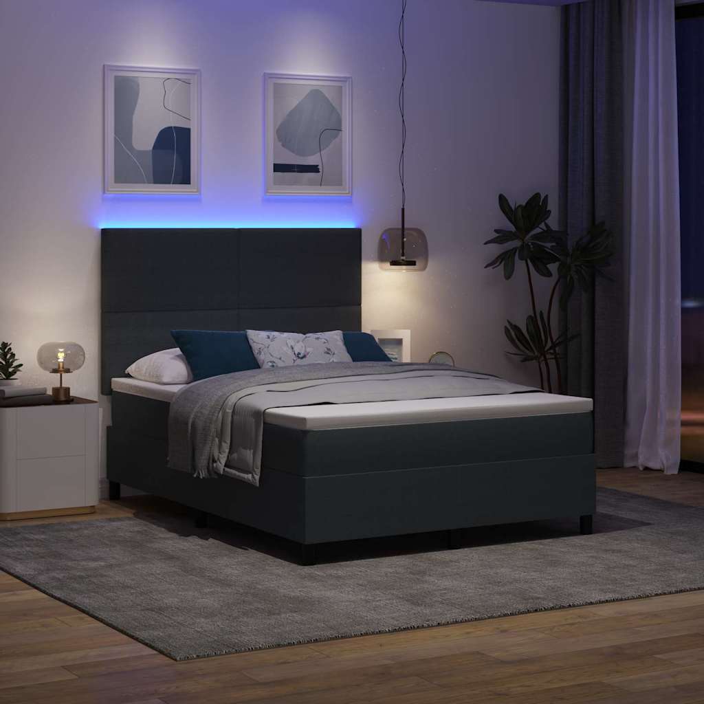 LED Boxspringbett Dunkelgrau und Weiß 140 x 190 cm Cordstoff