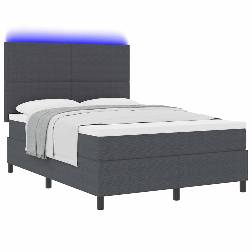 LED Boxspringbett Dunkelgrau und Weiß 140 x 200 cm Cordstoff