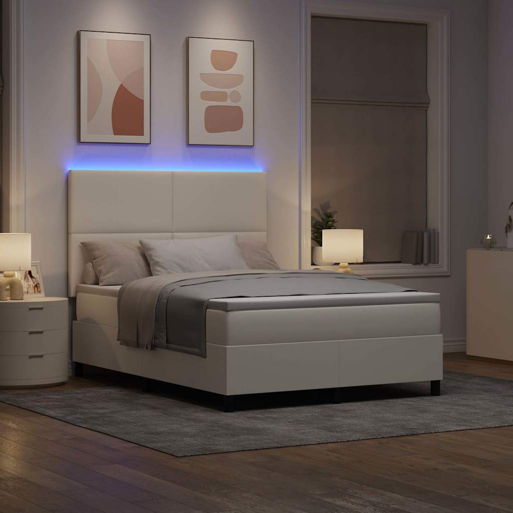 LED Boxspringbett Creme und Weiß 140 x 200 cm Cordstoff