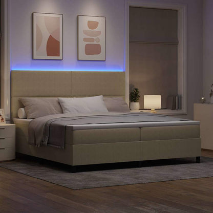 LED Boxspringbett Hellgrau und Weiß 200 x 200 cm Cordstoff