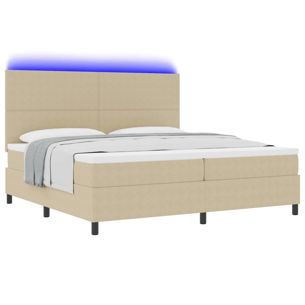 LED Boxspringbett Hellgrau und Weiß 200 x 200 cm Cordstoff