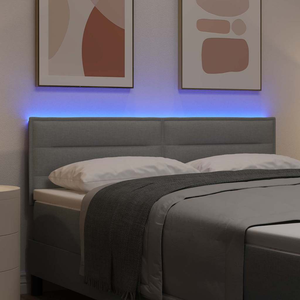 vidaXL LED Kopfteil mit LED-Lichtleisten Hellgrau 160 cm Polyester