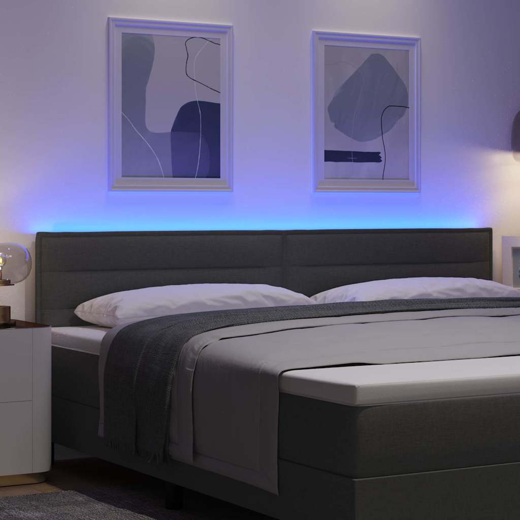 vidaXL LED Kopfteil mit LED-Lichtleisten Dunkelgrau 200 cm Polyester