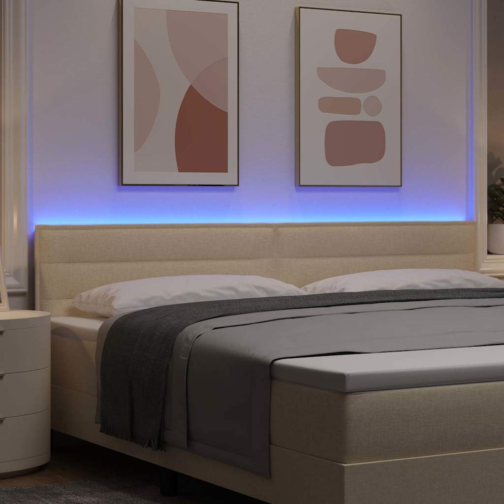 vidaXL LED Kopfteil mit LED-Lichtleisten Creme 200 cm Polyester